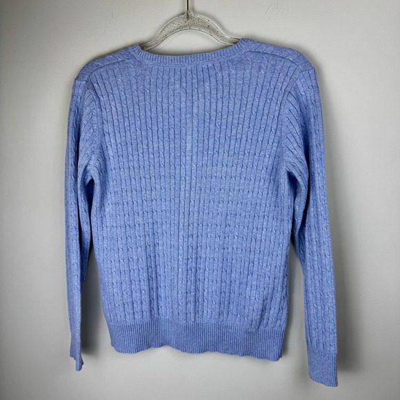 KIM ROGERS Sz M  Blue‎ 100% Cotton Pullover V-Neck Sweater Top Cable-Knit - Picture 10 of 16